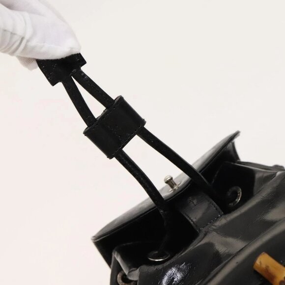 GUCCI Bamboo Backpack Enamel Black Silver 003 2034 0030 Auth 135553 - Picture 13 of 16